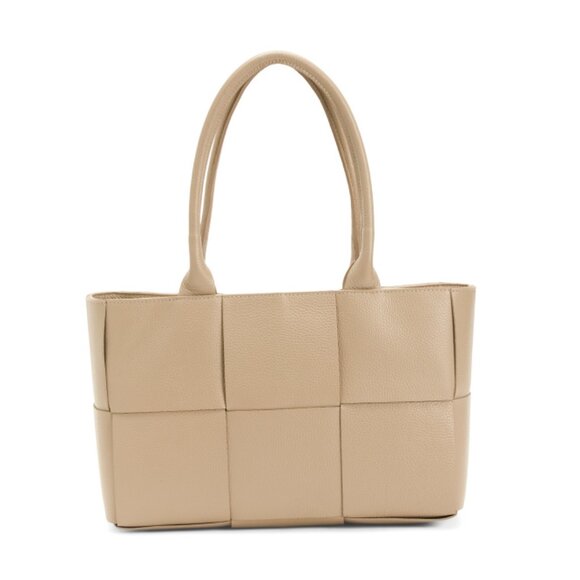 VIOLA CASTELLANI Cappuccino Made In Italy Leather Large Woven Satchel